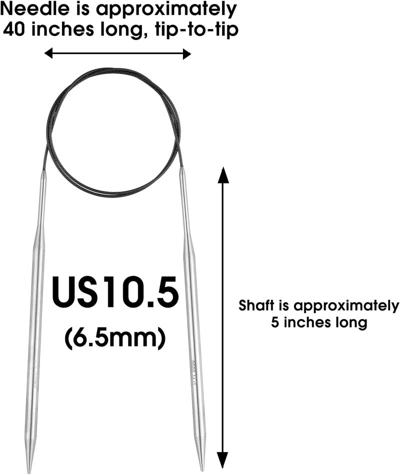Stithoo Circular Knitting Needles 40inch (100cm) Stainless Steel Round Knitting Needles Size US 10.5 (6.5mm) with 1 Sturdy Stitch Holder - Image 2